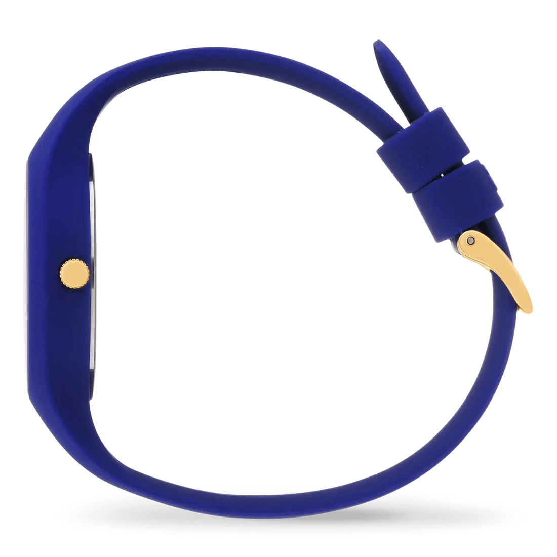 ICE cocorico 34mm dameshorloge in blauw met goudkleurige accenten en siliconen band, waterdicht tot 10 ATM, ideaal om mee te zwemmen.