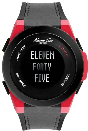 Kenneth Cole Herenhorloge met Rode RVS Kast en Zwarte Silicone Band - 46-52mm