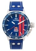 TW Steel CS112 45mm Canteen horloge met blauw-rode Red Bull Ampol wijzerplaat en blauwe lederen band. Sportief herenhorloge voor elke gelegenheid.