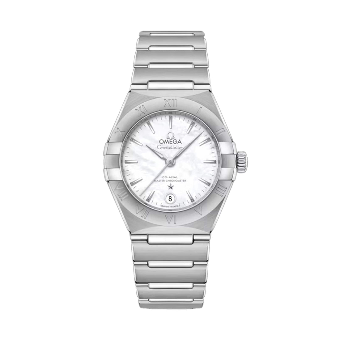 Omega Constellation Co-Axial Automatisch Dameshorloge O13110292005001 29mm met parelmoeren wijzerplaat en roestvrijstalen band. Luxe Swiss Made dames horloge voor stijlvolle gelegenheden.