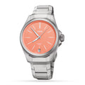 Oris ProPilot X Calibre 400 watch met koraalroze wijzerplaat en roestvrijstalen band. Swiss Made herenhorloge voor dames en heren.