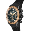 TW Steel Swiss Chronograaf Herenhorloge 44 mm met zwart rubberen band, roségouden bezel en zwarte wijzerplaat met chronograaf subdials. Limited edition duikhorloge voor heren.