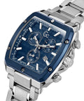 Gc Herenhorloge 44mm - Tonneau Z18002G5MF met blauwe wijzerplaat en chronograaf, luxe Swiss Made horloge met roestvrijstalen band.