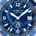 Montblanc 1858 Iced Sea Automatic Date ref: 129369 Herenhorloge 41mm met blauwe wijzerplaat, datumvenster en duikdiepte van 300m. Luxe Zwitsers herenhorloge voor sportieve en stijlvolle gelegenheden.