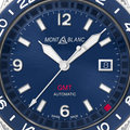 Montblanc 1858 GMT Automatic ref: 129617 herenhorloge 42mm met blauwe wijzerplaat, datumvenster en rode GMT-wijzer, Swiss Made uurwerk.