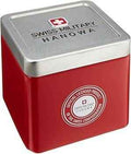 Rode en zilveren Swiss Military Hanowa horlogedoos met logo, geschikt voor het Swiss Military Hanowa Sonoran Chronograaf SMWGI2102001 herenhorloge.