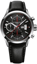 Raymond Weil Freelancer 42mm horloge met zwarte wijzerplaat, chronograaf en leren band. Luxe Swiss Made herenhorloge voor elke gelegenheid.