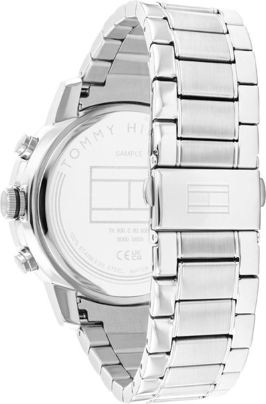 Tommy Hilfiger TH1792106 Troy Herenhorloge 46mm met zilverkleurige schakelband en zwarte wijzerplaat, ideaal voor stijlvolle mannen.