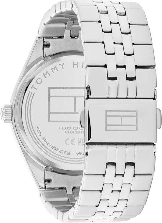Achterzijde van de Tommy Hilfiger TH1782714 Monica dameshorloge 38mm met roestvrijstalen band en gegraveerd logo. Duurzaam en stijlvol ontwerp.