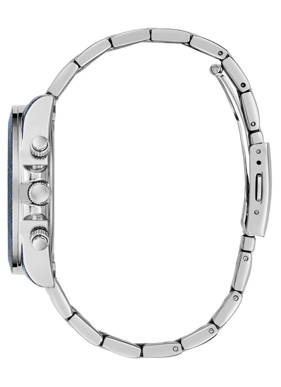 Guess Dress herenhorloge groen 44mm met sunburst wijzerplaat en zilverkleurige band. Duurzaam design met recycled stalen kast en 3 ATM waterdichtheid.