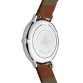 Achterzijde van Obaku Denmark Dameshorloge 37mm met roestvrijstalen kast en bruin leren bandje. Luxe dames horloge in minimalistisch Scandinavisch design.
