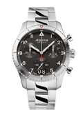 Alpina Startimer Pilot Chronograph herenhorloge 41mm met zwarte wijzerplaat, grote datum en roestvrijstalen band. Zwitsers design voor piloten.