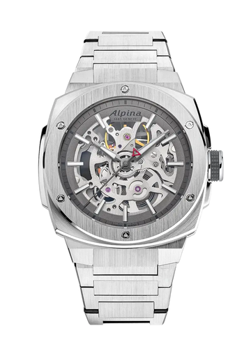 Alpina Alpiner Extreme Herenhorloge 41mm met skeleton wijzerplaat en zilveren roestvrijstalen band. Swiss Made automatisch horloge voor heren.