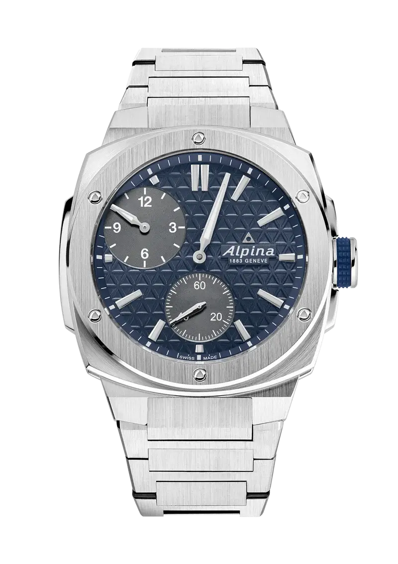 Alpina Alpiner Extreme Regulator herenhorloge 41mm met blauwe wijzerplaat, automatische Swiss made uurwerk en robuust stalen design. Luxe Alpina herenhorloge voor stijlvolle mannen.