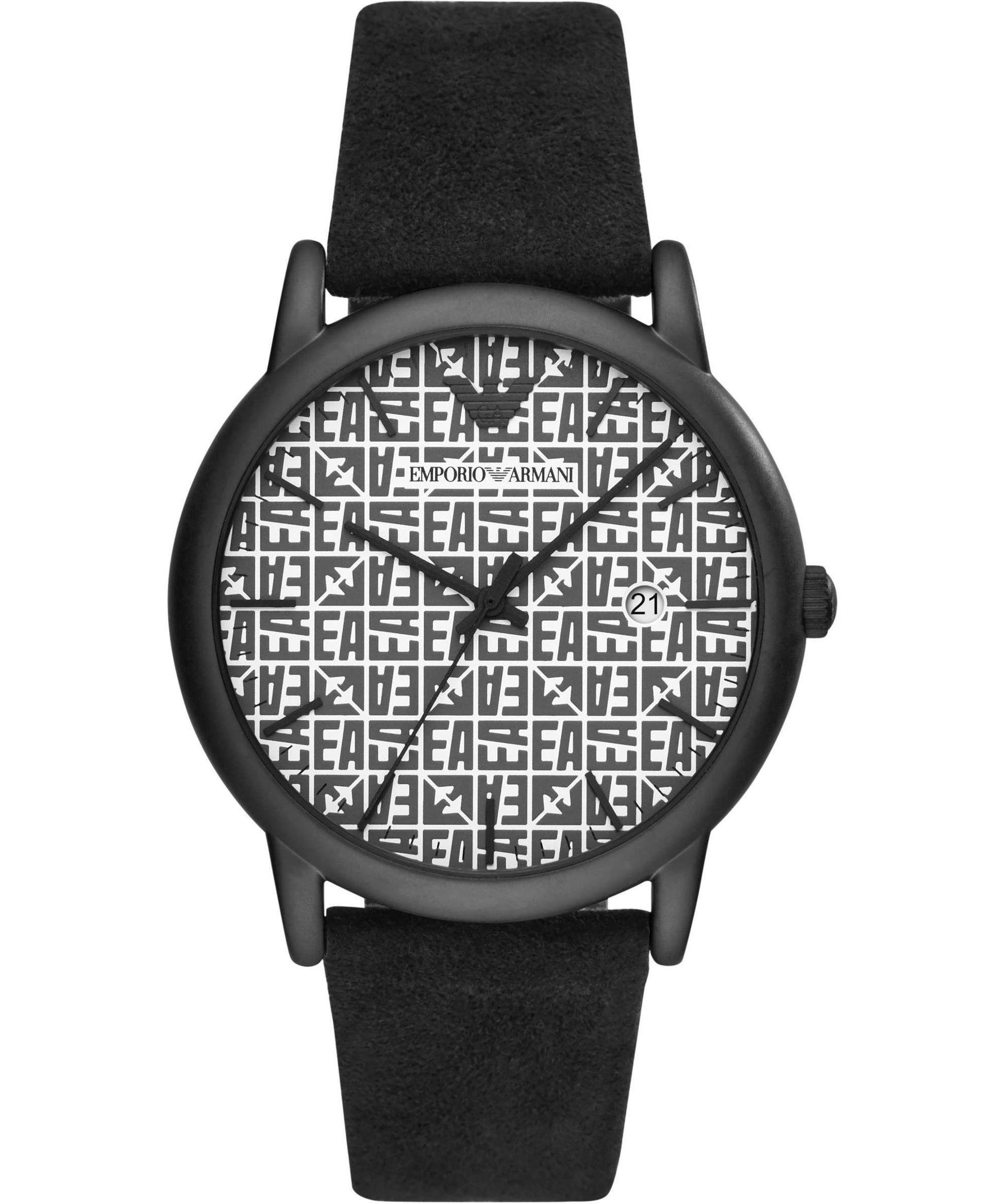 Armani Stijlvol Herenhorloge met Zwarte Leren Band, 41-45mm