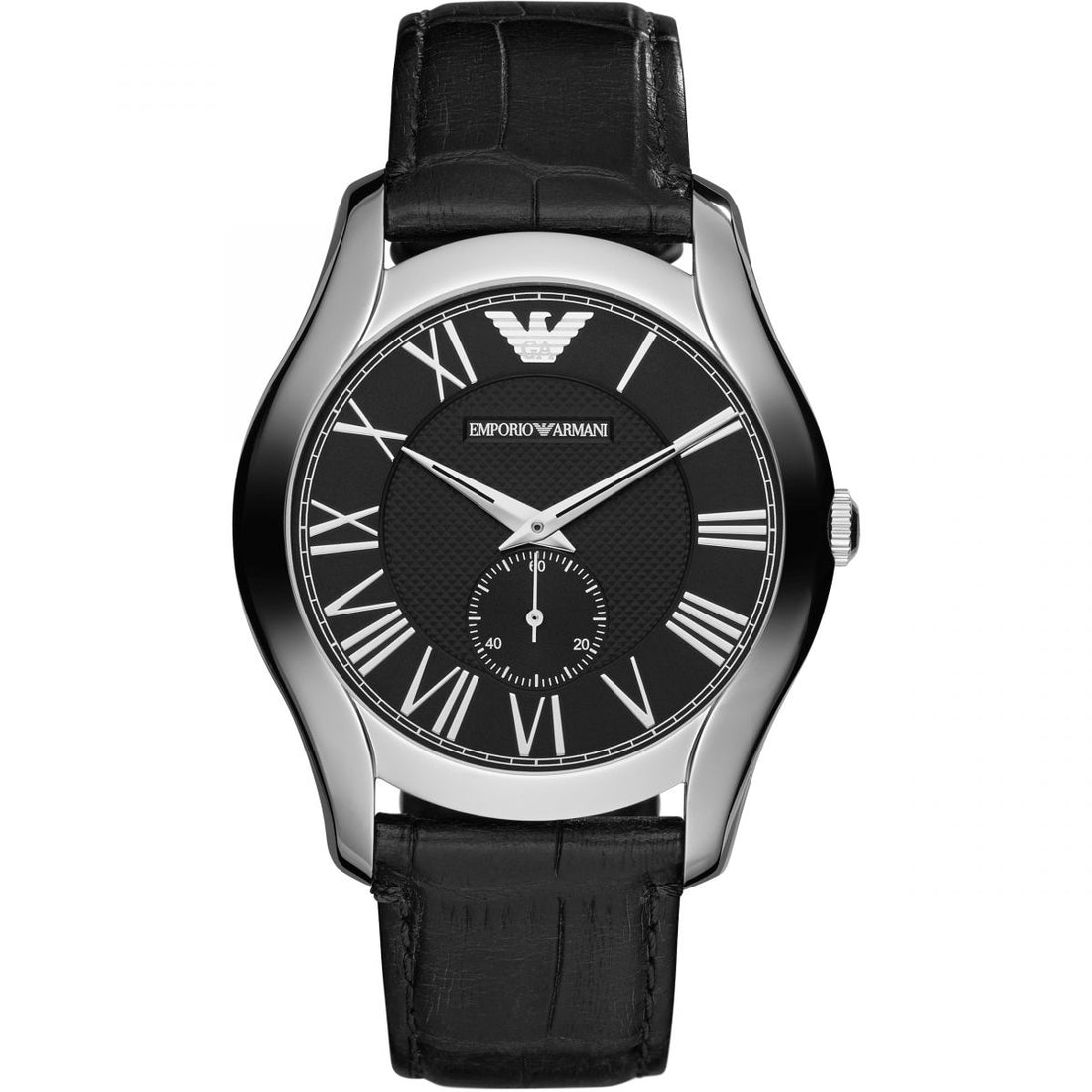 Stijlvol Armani Herenhorloge AR1703 - Grijs RVS Kast, Zwarte Leren Band - 41-45mm