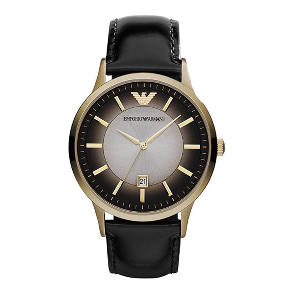 Armani Herenhorloge AR2467 Goudkleurig RVS & Zwart Leer - 41-45mm