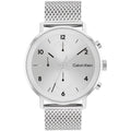 Calvin Klein CK25200107 Modern Herenhorloge 44mm met zilveren mesh band en minimalistische wijzerplaat. Swiss Made horloge voor stijlvolle heren.