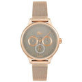 Lacoste BirdieLC2001090 dameshorloge 36mm met roségouden mesh band, quartz uurwerk en multifunctionele wijzerplaat, ideaal voor dagelijks gebruik.
