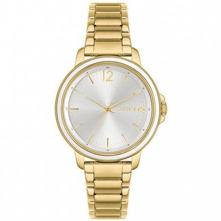 Lacoste dameshorloge - LC2001221 met goudkleurige roestvrijstalen band en zilverkleurige wijzerplaat. Elegant en tijdloos design voor dames.