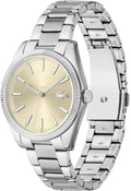 Lacoste Dameshorloge 36mm LC2001239 met zilverkleurige schakelband en goudkleurige wijzerplaat, elegant accessoire voor damesmode.