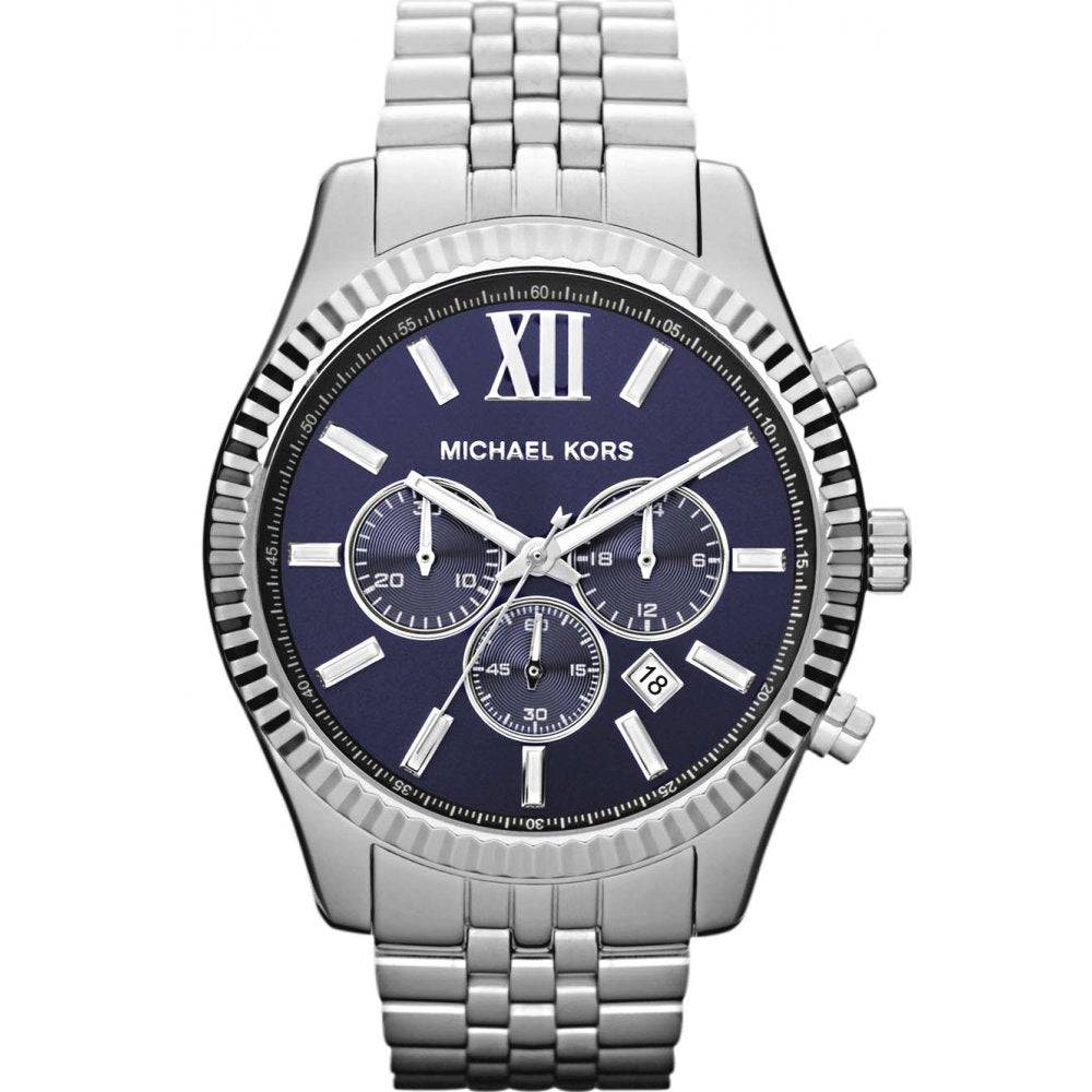 Michael Kors Herenhorloge MK8280 Zilverkleurig RVS Blauwe Wijzerplaat 41-45mm