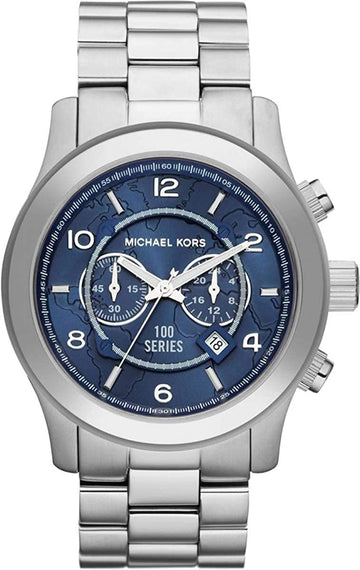 Michael Kors Herenhorloge MK8314 Zilverkleurig met Blauwe Wijzerplaat, 41-45mm