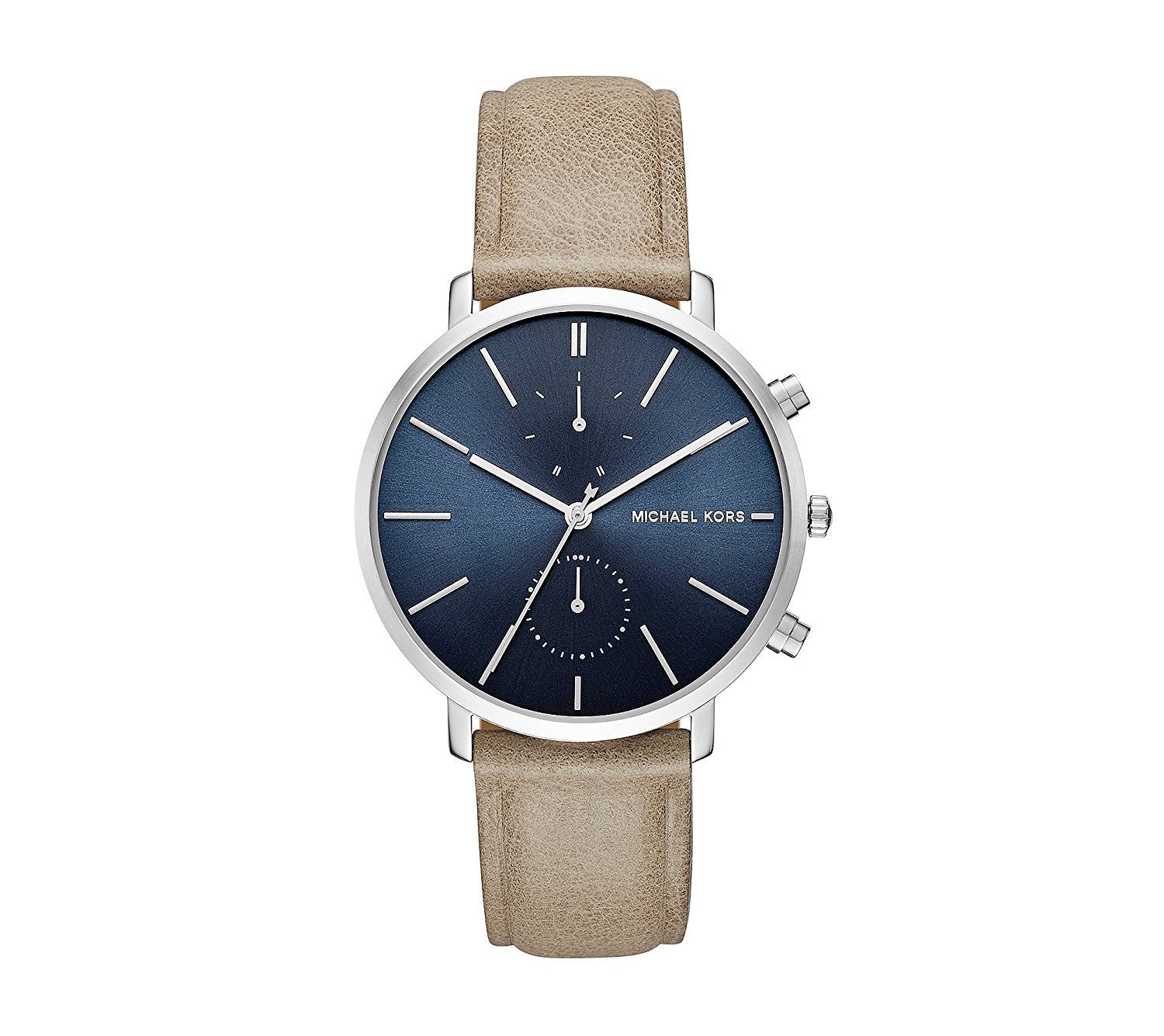Michael Kors Herenhorloge MK8540 Zilverkleurig RVS, Beige Leren Band, Blauwe Wijzerplaat 41-45mm