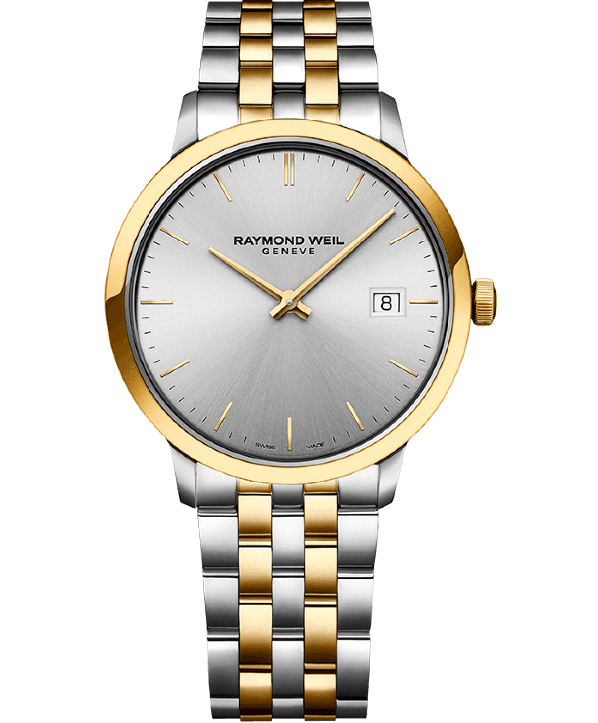 Raymond Weil Toccata 5485-STP-65001 herenhorloge 39mm met zilveren wijzerplaat en goudkleurige accenten, Swiss Made elegantie voor heren.