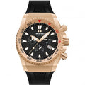 TW Steel ACE403 Swiss Made herenhorloge 44mm met zwarte wijzerplaat, roségouden kast en zwarte rubberen band, waterdicht tot 30 ATM.