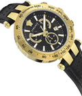 Versace Herenhorloge VEJB004/22 met goudkleurige kast, zwarte wijzerplaat en chronograaf. Swiss Made luxe horloge voor heren met tachymeter.