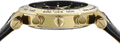 Zijaanzicht van de Versace Herenhorloge VEJB004/22 met goudkleurige kast en zwarte leren band, Swiss Made chronograaf voor stijlvolle heren.