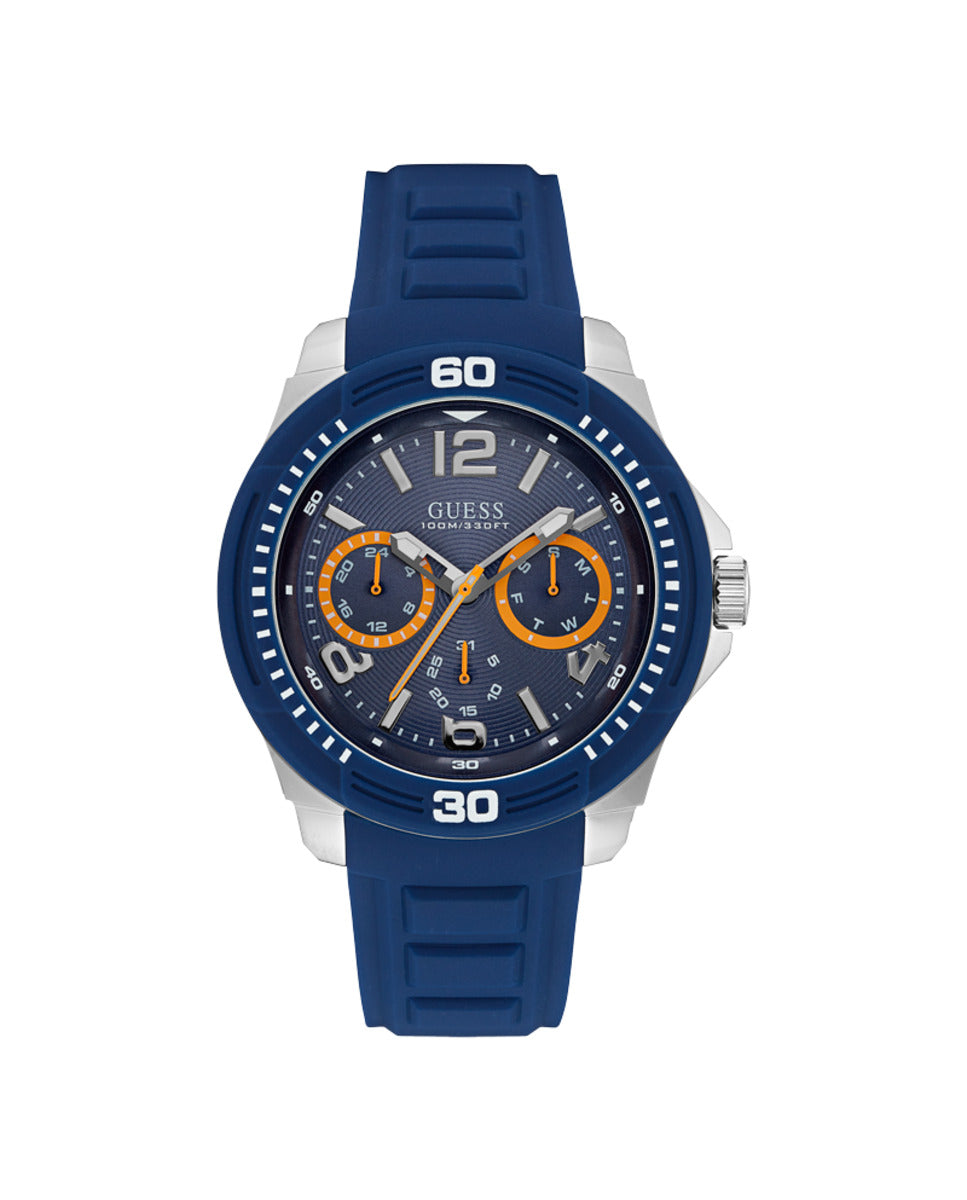 Guess Herenhorloge - RVS & Blauw Silicone - 46-52mm