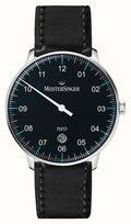 Meistersinger Neo Plus NE402T Automatic Herenhorloge 40mm met zwarte wijzerplaat en leren band. Elegant Zwitsers horloge voor heren.