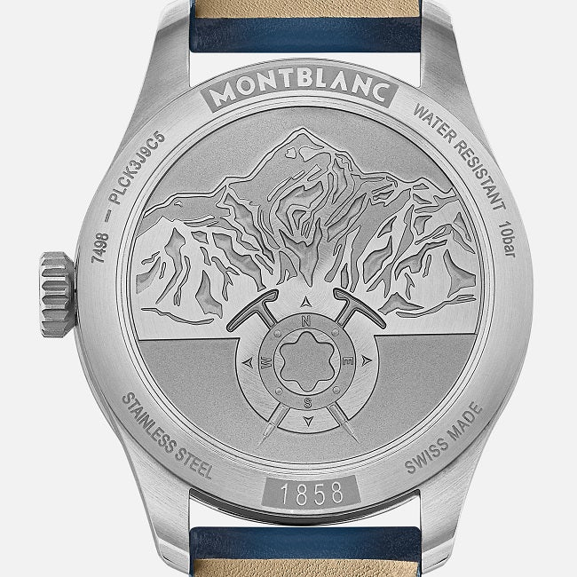 Montblanc 1858 Automatic 126758 Herenhorloge 40mm met blauwe wijzerplaat en lederen band, Swiss Made horloge in klassieke stijl.