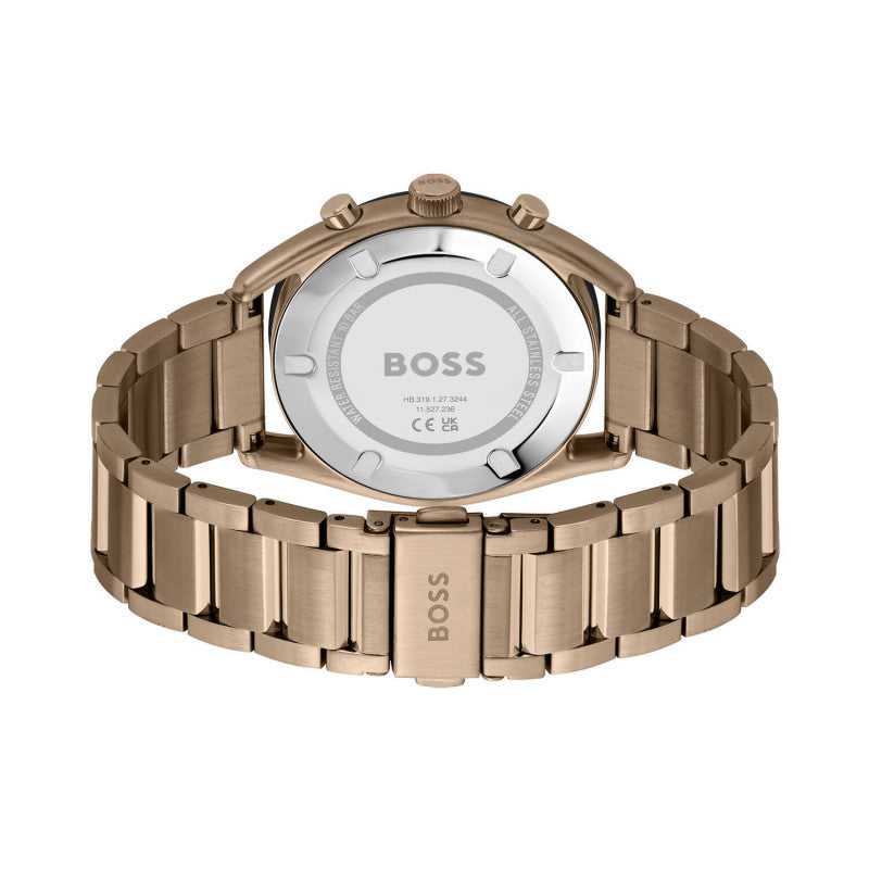 Hugo Boss Boss HB1514094 Top Chronograaf herenhorloge met goudkleurige roestvrijstalen band en olijfgroene wijzerplaat, 44mm kast.