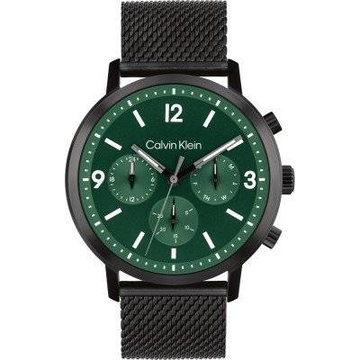 Calvin Klein CK25200440 Gauge herenhorloge 44mm met groene wijzerplaat en zwart roestvrijstalen mesh band, stijlvol en waterbestendig tot 5 ATM.
