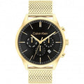 Calvin Klein herenhorloge 44mm CK25200375 met goudkleurige mesh band, zwarte wijzerplaat en quartz uurwerk. Luxe design met datum- en 24-uurs aanduiding.