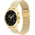 Calvin Klein Herenhorloge 44mm - Goudkleurig Quartz met zwarte wijzerplaat en mesh band, model CK25200375. Luxe design met 24-uurs aanduiding.