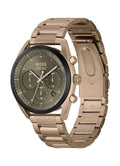Hugo Boss Boss HB1514094 Top Chronograaf herenhorloge met goudkleurige roestvrijstalen band en olijfgroene wijzerplaat. Luxe design voor stijlvolle heren.