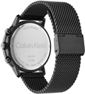 Achterkant van Calvin Klein CK25200440 Gauge herenhorloge 44mm met zwarte roestvrijstalen mesh band en gegraveerd logo op de sluiting.