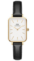 Daniel Wellington Quadro Pressed Sheffield DW00100559 20mm dames horloge met rechthoekige witte wijzerplaat en zwarte leren band. Elegant accessoire uit de categorie sieraden en horloges.