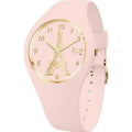 Ice-Watch Ice-Iconic 023246 ICE cocorico Horloge 31mm voor dames met roze siliconen band en gouden Eiffeltoren op de wijzerplaat. Stijlvol waterdicht horloge tot 10 ATM, ideaal voor modebewuste vrouwen.
