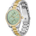 Lacoste Dameshorloge - LC2001364 Orsay 36mm met lichtgroene wijzerplaat, goud-zilveren RVS band en dag+datum functie.