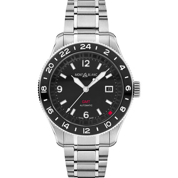 Montblanc 1858 GMT Automatic ref: 129615 Herenhorloge 42mm met zwarte wijzerplaat en roestvrijstalen band, Swiss Made precisie voor heren.