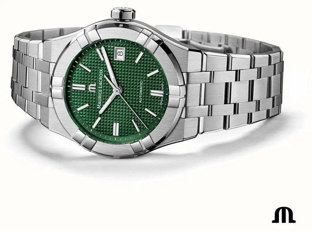 Aikon Automatic Herenhorloge - Maurice Lacroix Date | 39mm met groene wijzerplaat en roestvrijstalen band. Luxe Swiss Made herenhorloge met datumfunctie.