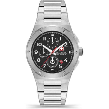 Swiss Military Hanowa Sonoran Chronograaf SMWGI2102001 herenhorloge van 43mm met roestvrijstalen band en zwarte wijzerplaat met rode accenten. Luxe Swiss Made horloge voor heren in de categorie sieraden en horloges.