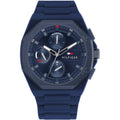 Tommy Hilfiger TH1792122 NEO herenhorloge 44mm met blauwe siliconen band en multifunctionele wijzerplaat, ideaal voor sportief en zakelijk gebruik.