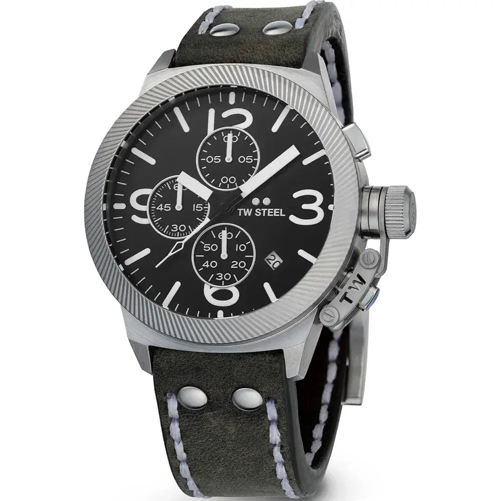 TW Steel Canteen CS105 Herenhorloge 45mm met zwart leren bandje en stalen kast, ideaal voor een stoere en stijlvolle uitstraling.