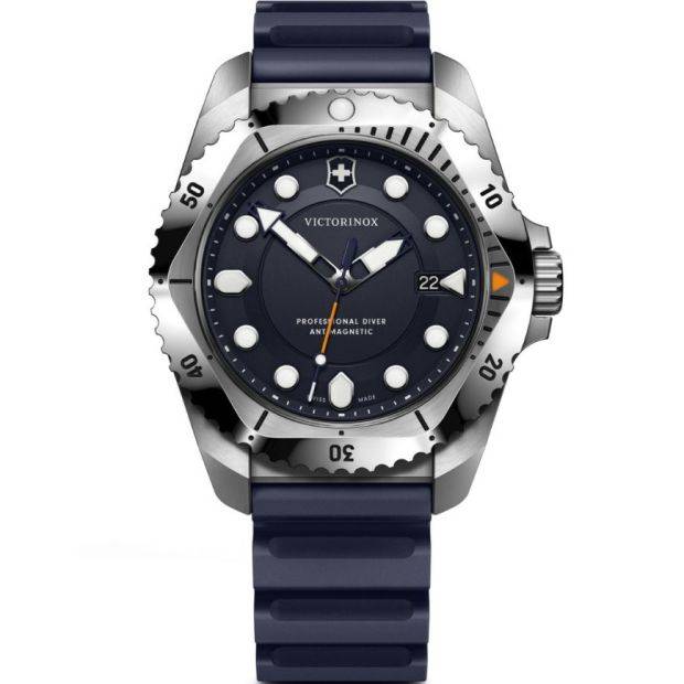 Victorinox Dive Pro 241991 Herenhorloge 43mm met blauwe wijzerplaat en siliconen band, ideaal voor duiken en dagelijks gebruik.